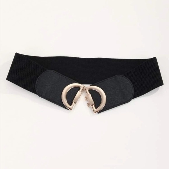 BLACK STRETCHY BELT WITH GOLD BUCKLE - Picture 3 of 5